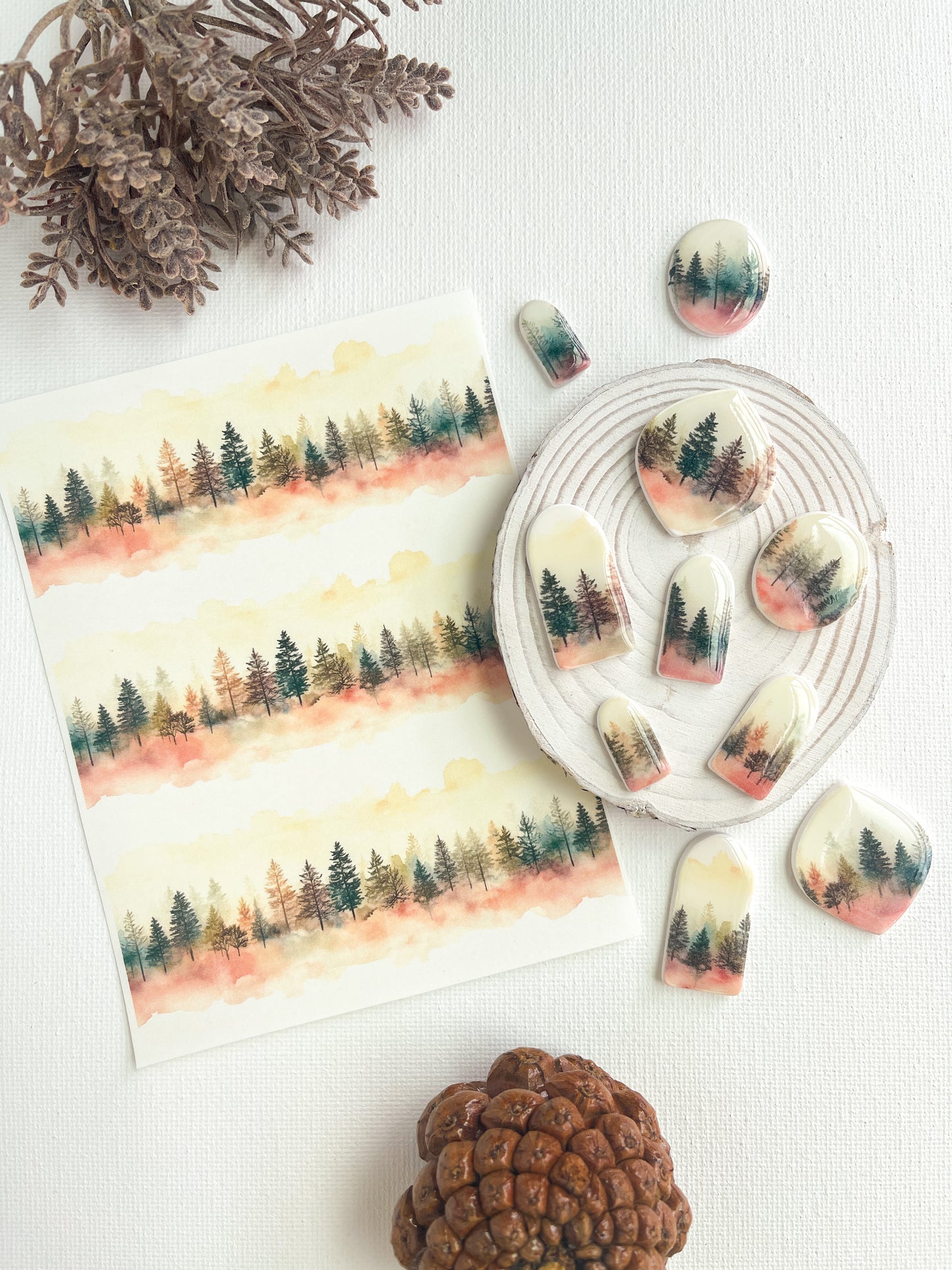 Transfer Sheet for Polymer Clay, Pine Trees