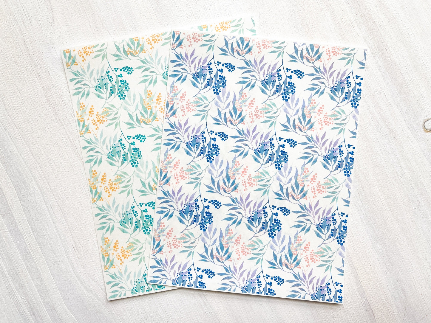 Transfer Sheet for Polymer Clay, Water-Soluble Paper, Aqua Blue Leaves