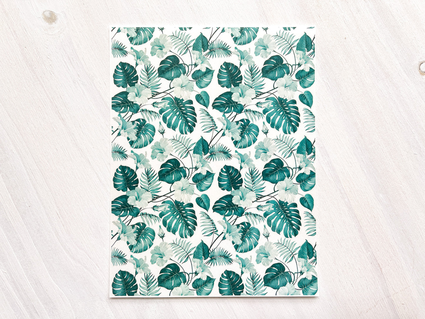 Transfer Sheet for Polymer Clay, Water-Soluble Paper, Teal Monstera Tropical Leaves