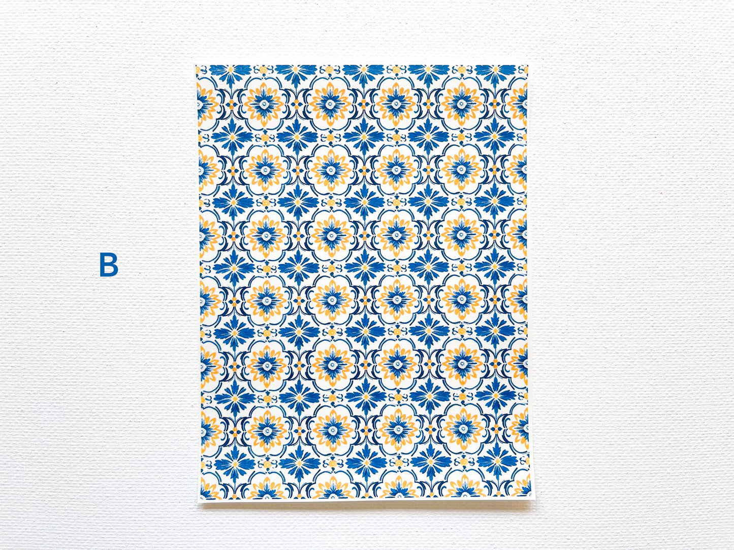 Transfer Sheet for Polymer Clay, Water-Soluble Paper, Blue Yellow Tile Pattern