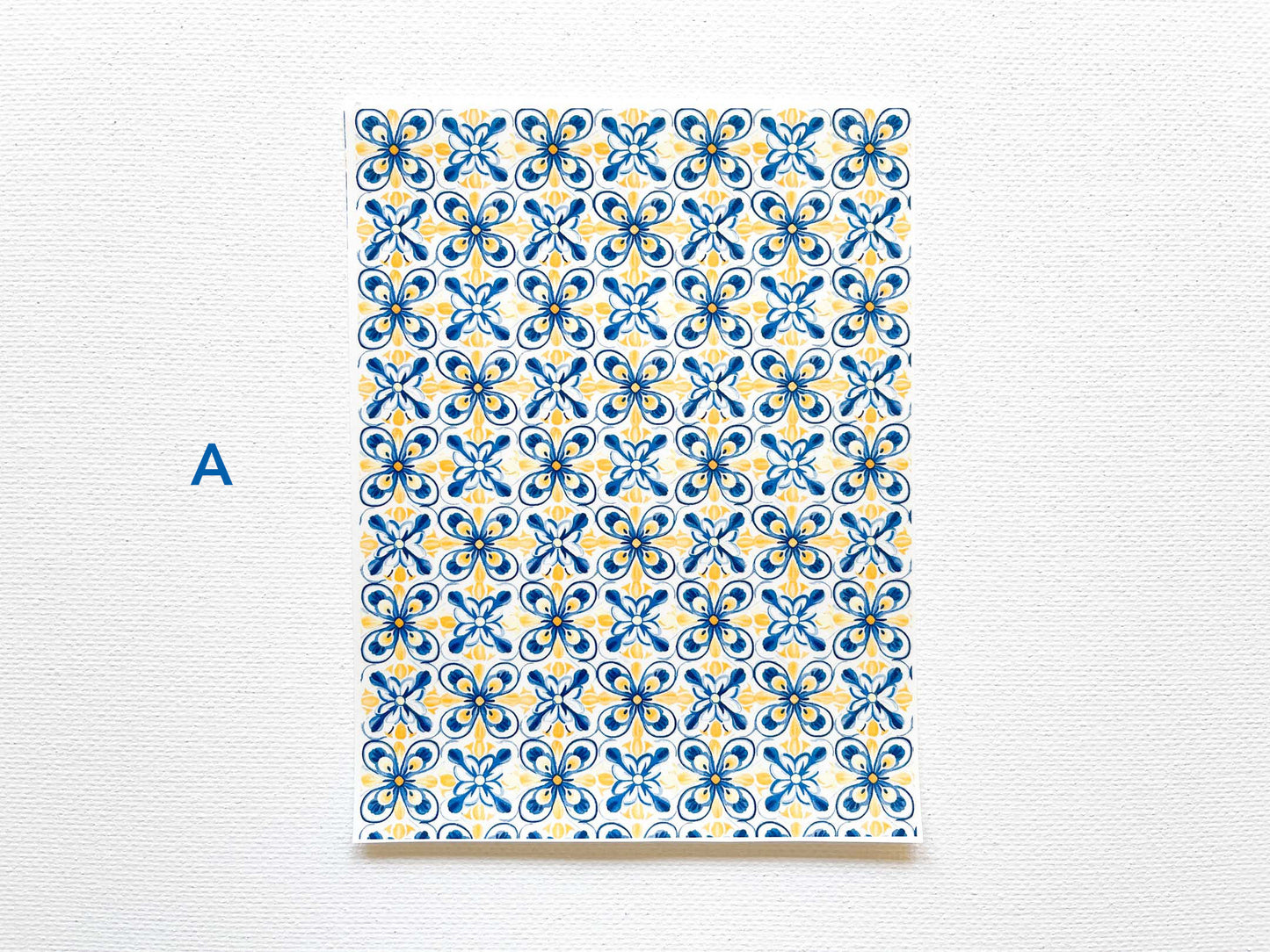 Transfer Sheet for Polymer Clay, Water-Soluble Paper, Blue Yellow Tile Pattern