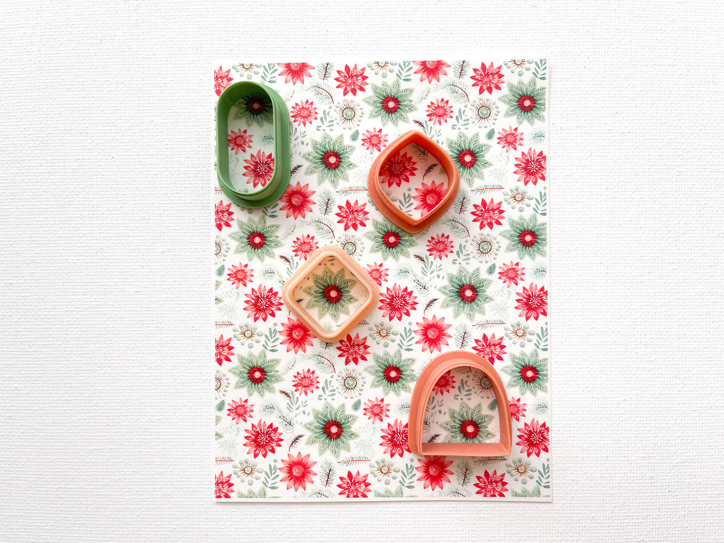 Transfer Sheet for Polymer Clay, Green Red Flowers