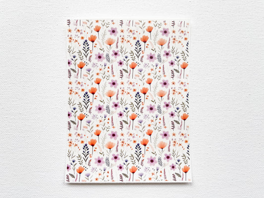 Transfer Sheet for Polymer Clay, Orange Purple Florals