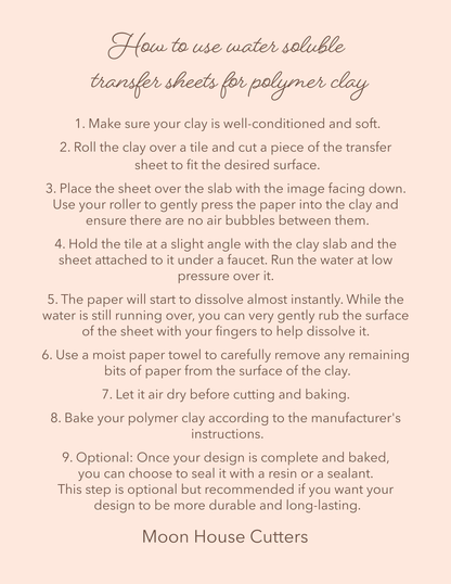 Transfer Sheet for Polymer Clay, Water-Soluble Paper, Pink Magnolia