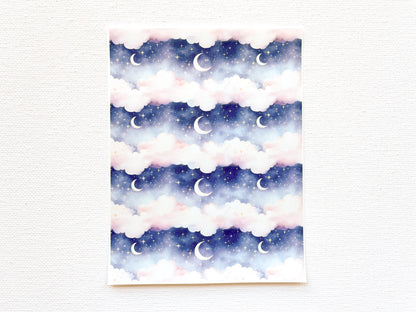Transfer Sheet for Polymer Clay, Moon and Stars Night Sky