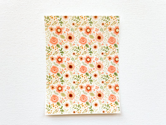 Transfer Sheet for Polymer Clay, Peach Pink Orange Floral Pattern