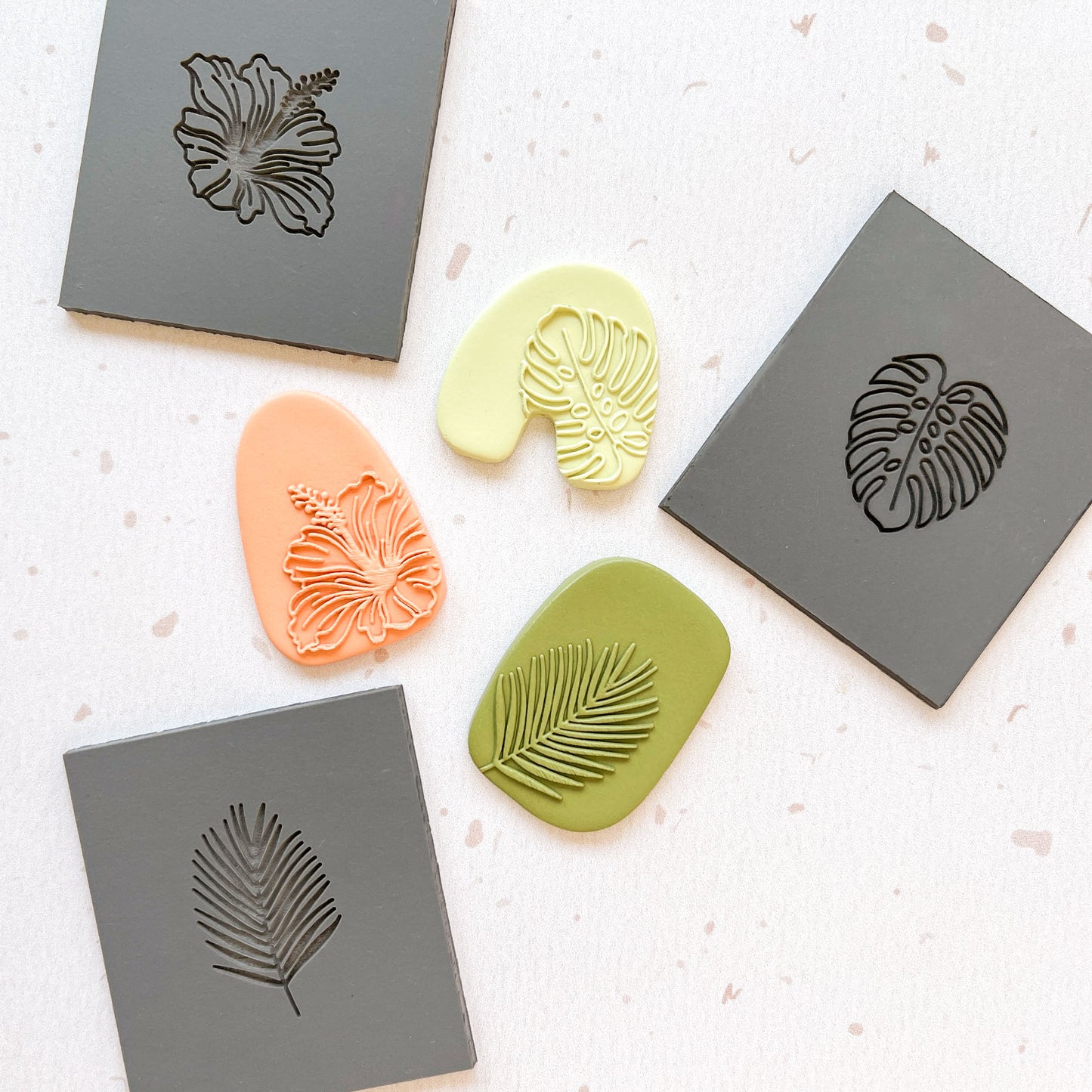 Embossing Texture Mat for Polymer Clay / Palm Leaf, Hibiscus, Monstera