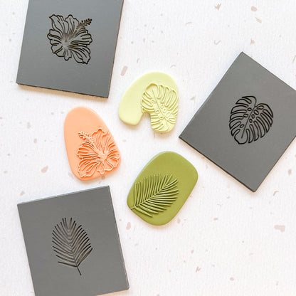 Embossing Texture Mat for Polymer Clay / Palm Leaf, Hibiscus, Monstera