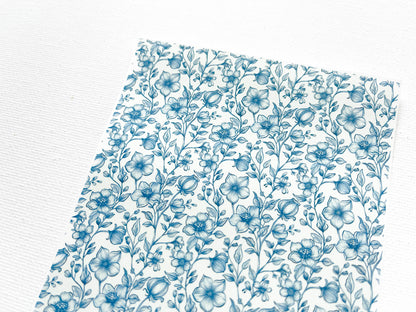 Transfer Sheet for Polymer Clay, Blue Decorative Flowers