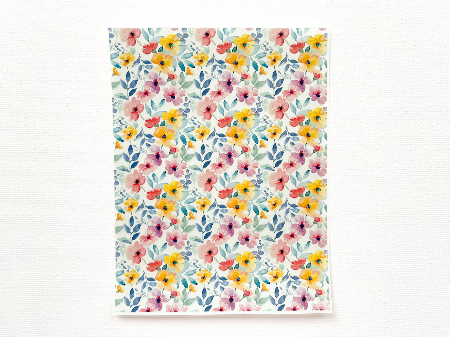 Transfer Sheet for Polymer Clay, Watercolor Red Yellow Pink Floral Pattern