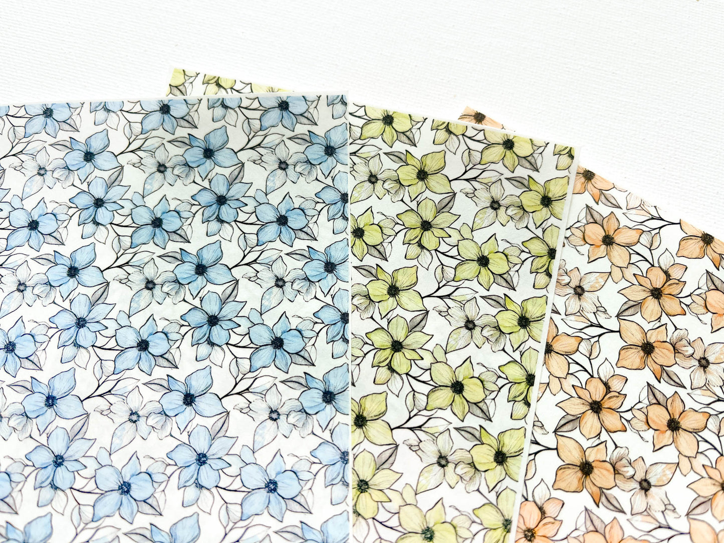 Transfer Sheet for Polymer Clay, Blue, Green, Orange Graphic Flowers