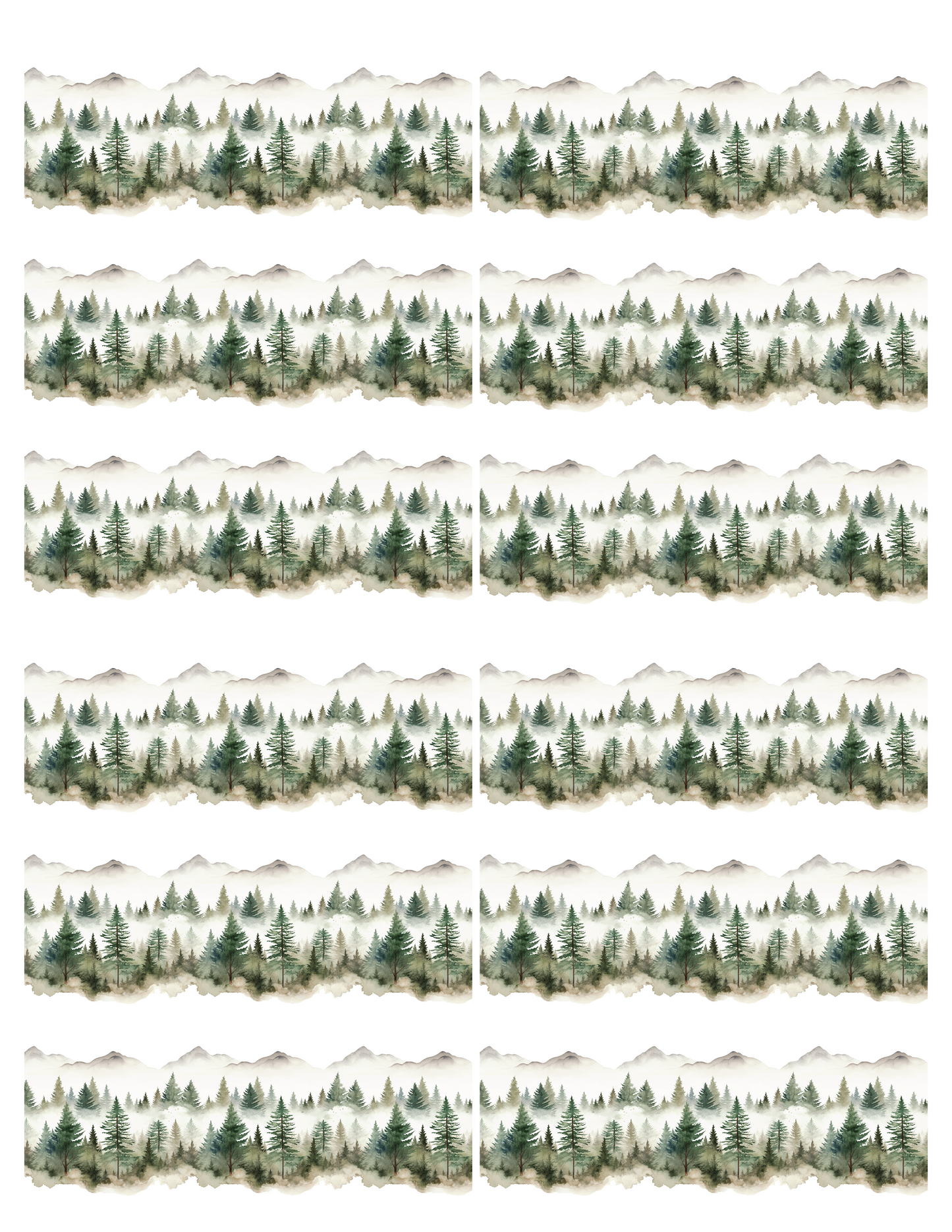 Printable Transfer Sheet for Polymer Clay, Pine Trees and Mountains (DIGITAL DOWNLOAD)
