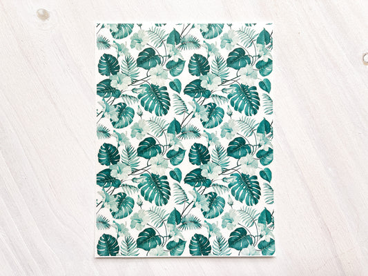 Transfer Sheet for Polymer Clay, Water-Soluble Paper, Teal Monstera Tropical Leaves