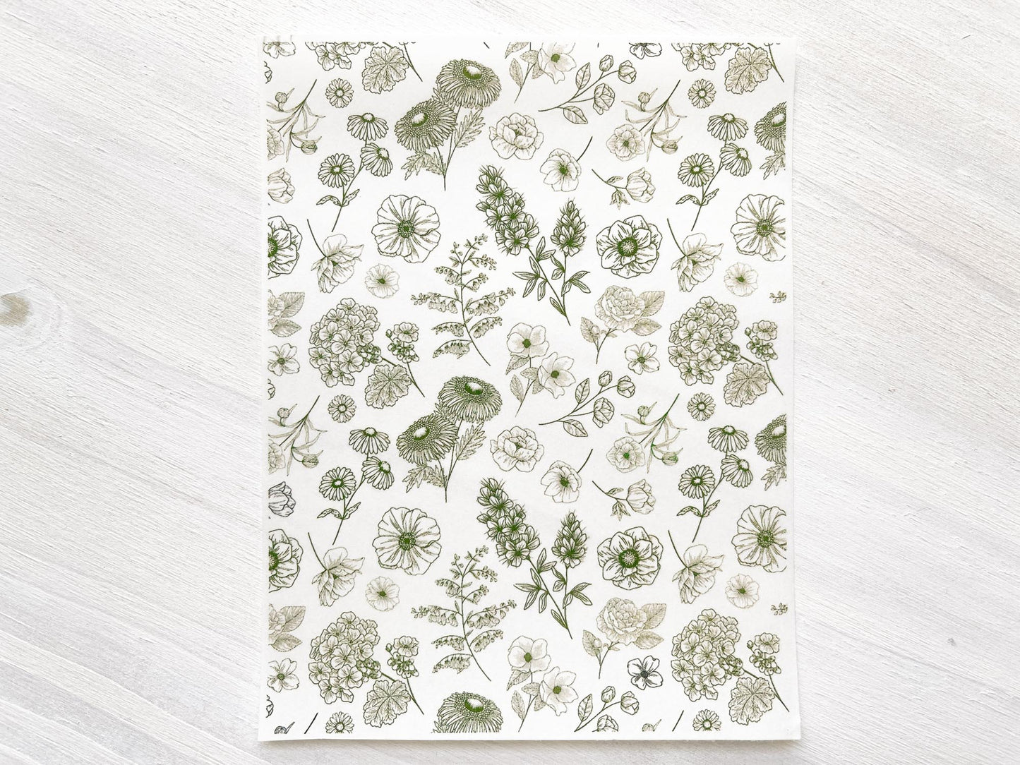 Transfer Sheet for Polymer Clay, Water-Soluble Paper, Dark Green Flowers