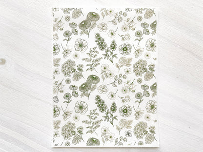 Transfer Sheet for Polymer Clay, Water-Soluble Paper, Dark Green Flowers