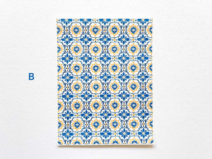 Transfer Sheet for Polymer Clay, Water-Soluble Paper, Blue Yellow Tile Pattern