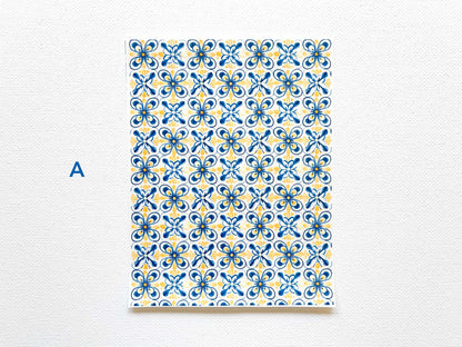 Transfer Sheet for Polymer Clay, Water-Soluble Paper, Blue Yellow Tile Pattern
