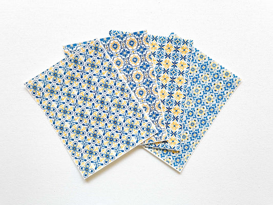 Transfer Sheet for Polymer Clay, Water-Soluble Paper, Blue Yellow Tile Pattern