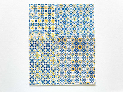 Transfer Sheet for Polymer Clay, Water-Soluble Paper, Blue Yellow Tile Pattern