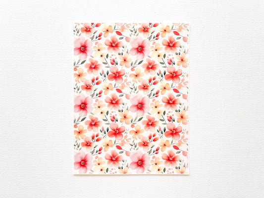 Transfer Sheet for Polymer Clay, Water-Soluble Paper, Pink Orange Flowers