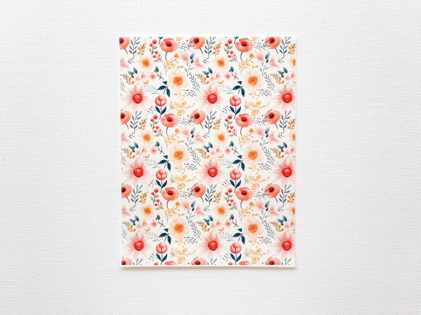 Transfer Sheet for Polymer Clay, Water-Soluble Paper, Orange Pink Flowers