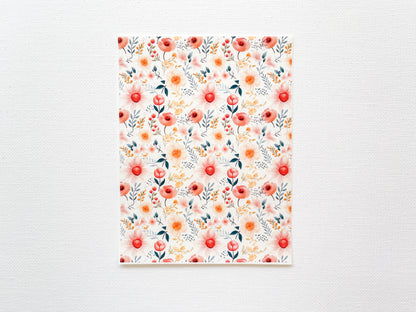 Transfer Sheet for Polymer Clay, Water-Soluble Paper, Orange Pink Flowers