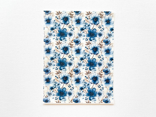 Transfer Sheet for Polymer Clay, Water-Soluble Paper, Blue Flowers