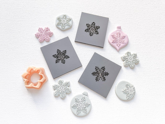 Embossing Texture Mat and Clay Cutter Set / Snowflakes