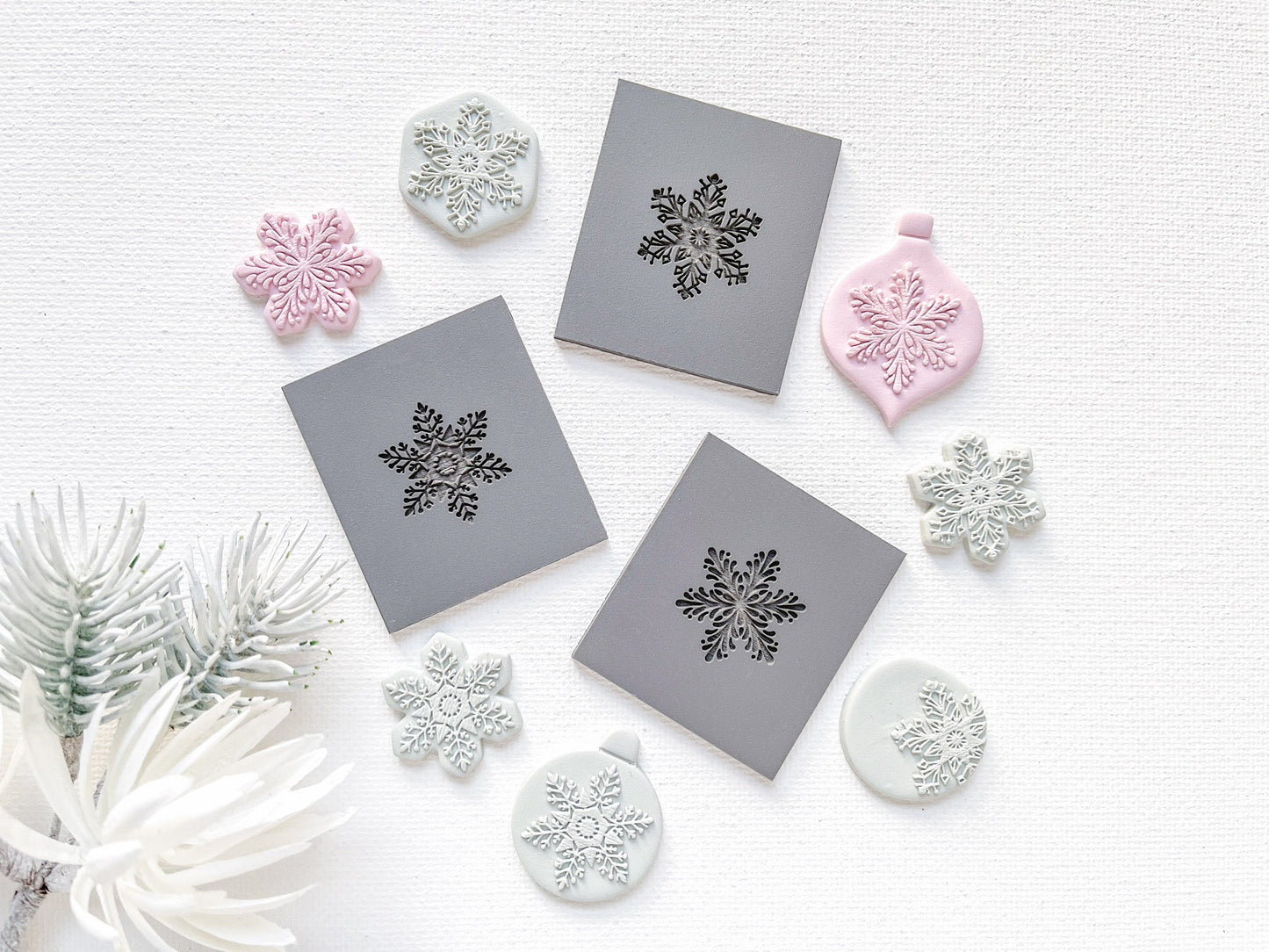 Embossing Texture Mat and Clay Cutter Set / Snowflakes