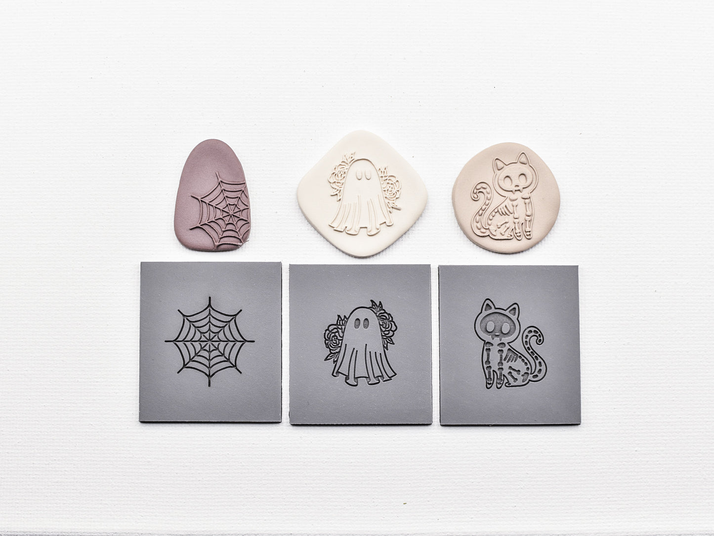 Embossing Texture Mat for Polymer Clay / Spider Web, Ghost, Skeleton Cat