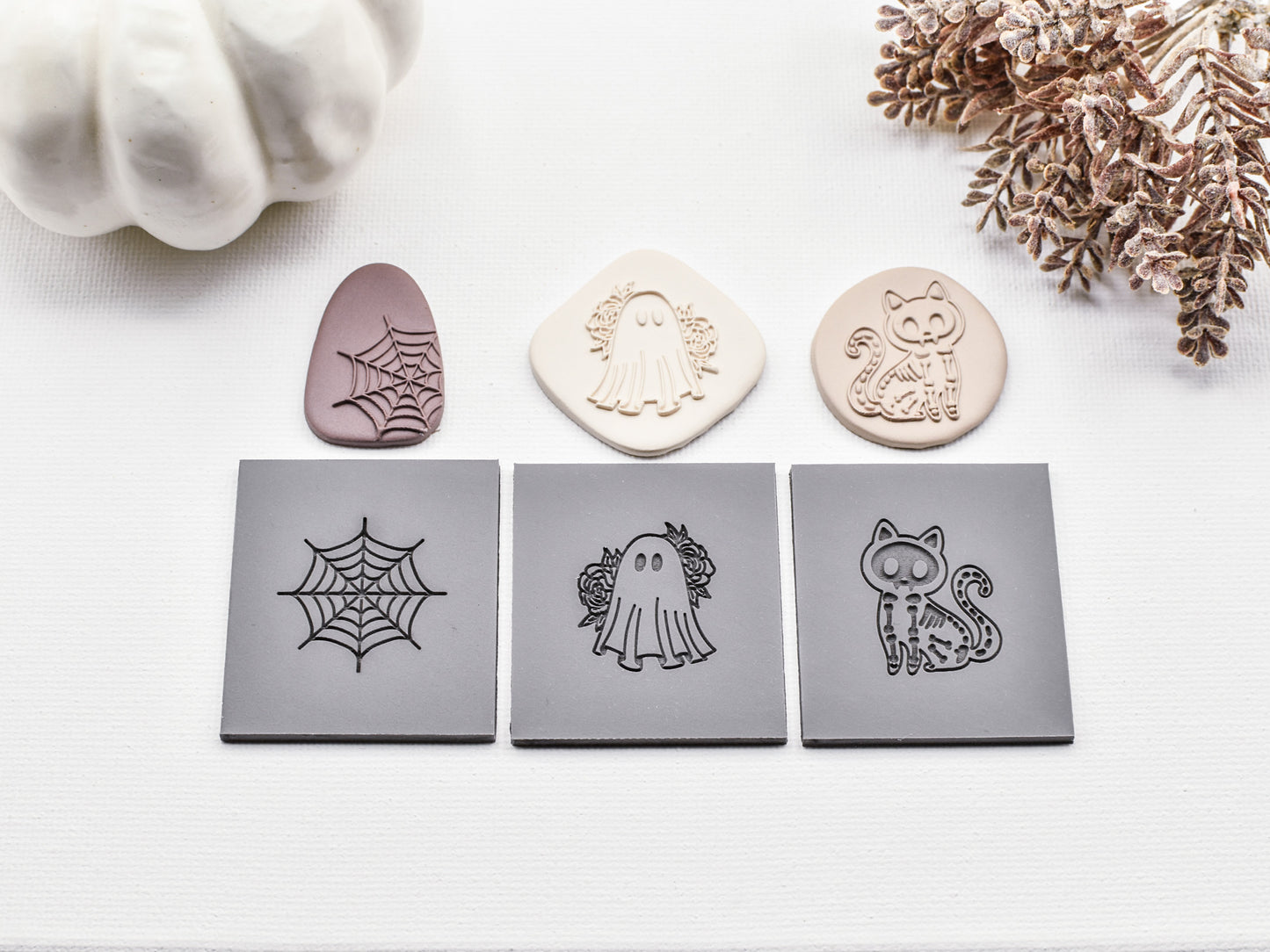 Embossing Texture Mat for Polymer Clay / Spider Web, Ghost, Skeleton Cat