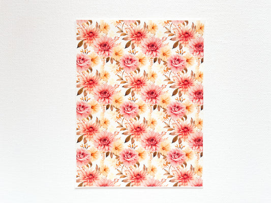 Transfer Sheet for Polymer Clay, Fall Pink Orange Flowers #2